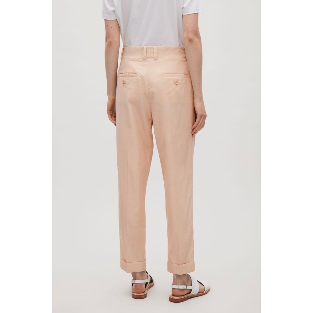 COS Peach Cupro Cotton Pleated Tapered Trousers Cuffed Pants Womens 6 - Picture 2 of 10